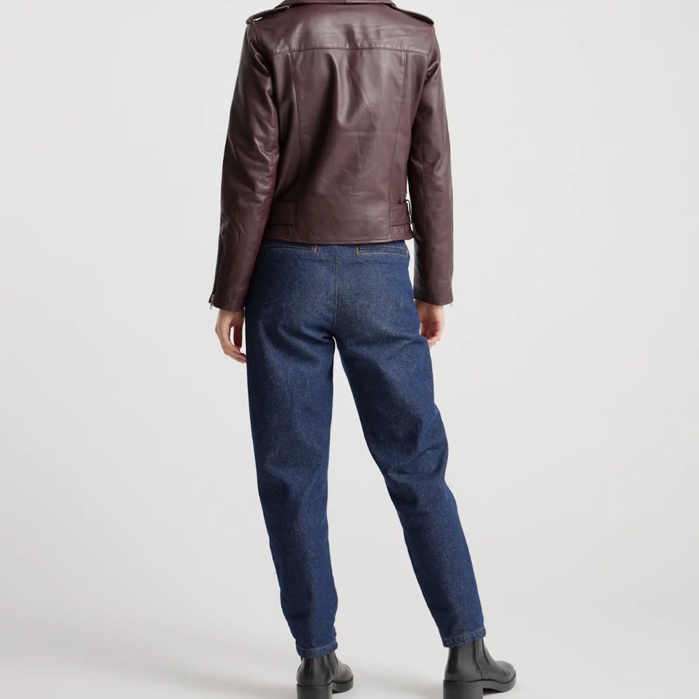 Quince “100% Leather Motorcycle Jacket” in Burgundy size Medium - Picture 3 of 10